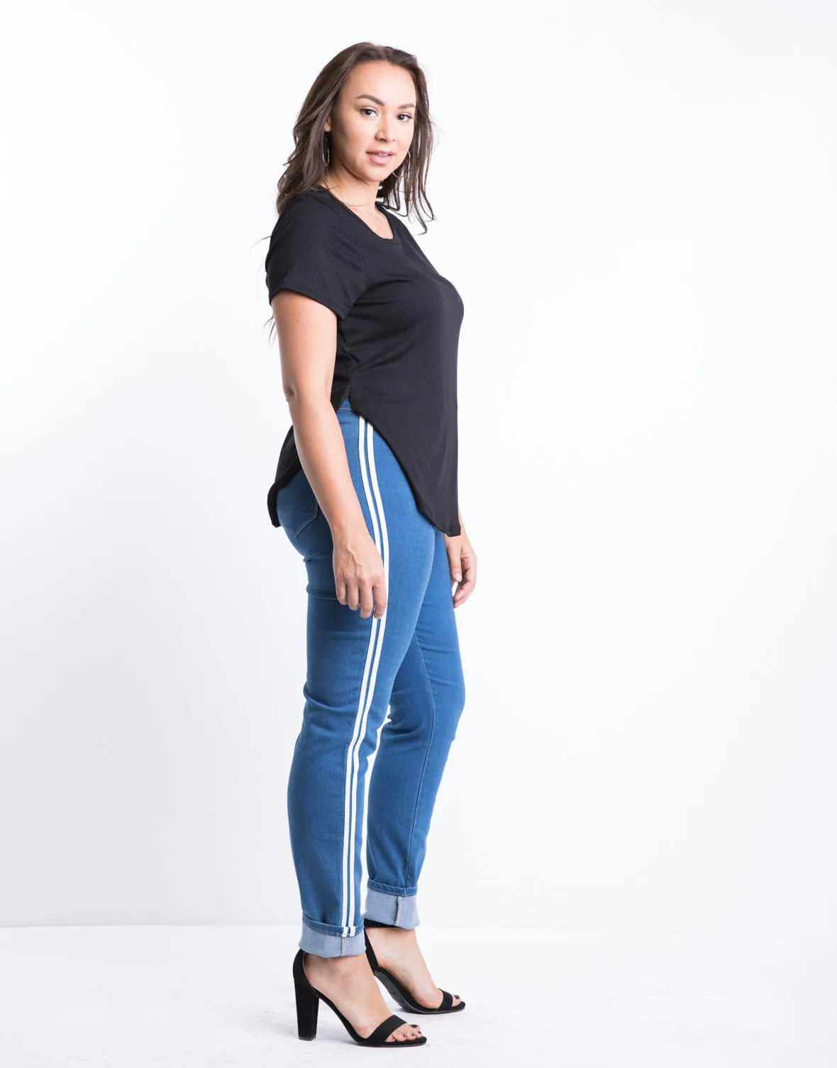 Plus Size Ribbed Side Slit Top