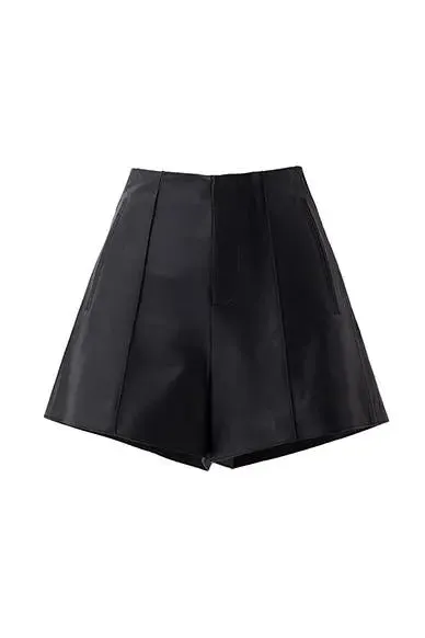 Retro High-waisted Wide Leg Leather Shorts