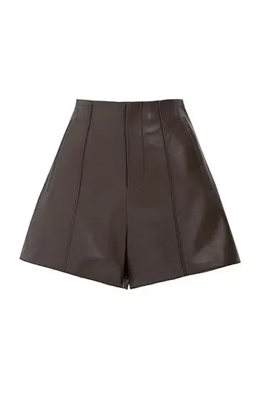 Retro High-waisted Wide Leg Leather Shorts