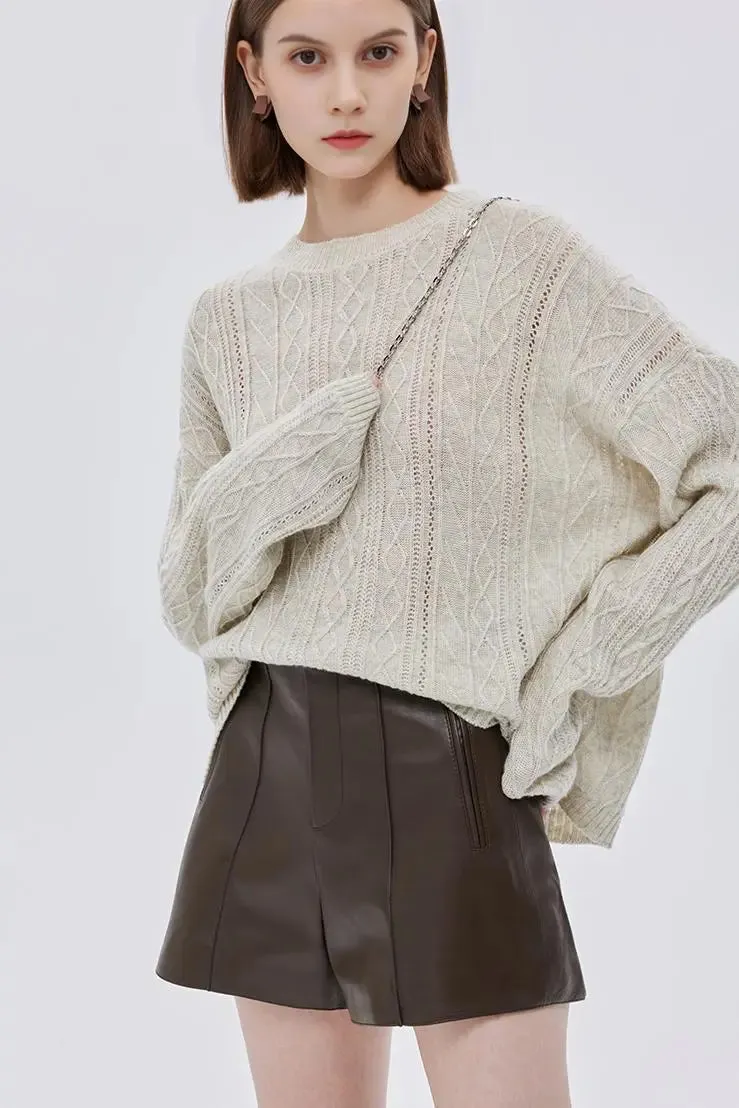 Retro High-waisted Wide Leg Leather Shorts