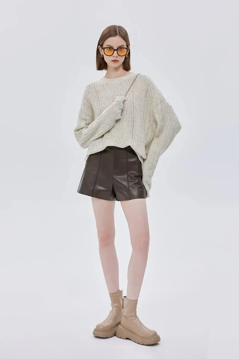 Retro High-waisted Wide Leg Leather Shorts
