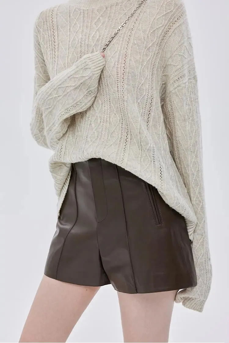 Retro High-waisted Wide Leg Leather Shorts