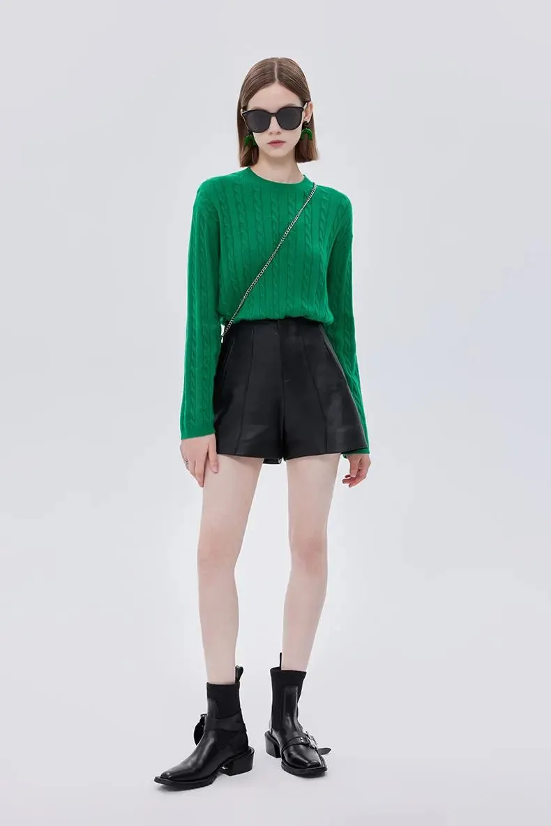 Retro High-waisted Wide Leg Leather Shorts