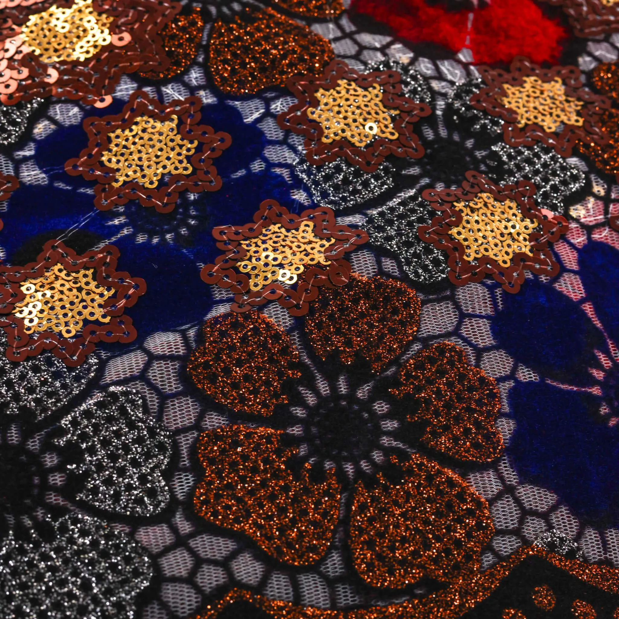 Rose Gold, Red & Blue Multi Sequin Lace