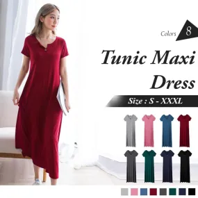 SHORT SLEEVE TUNIC PLAIN MAXI DRESS