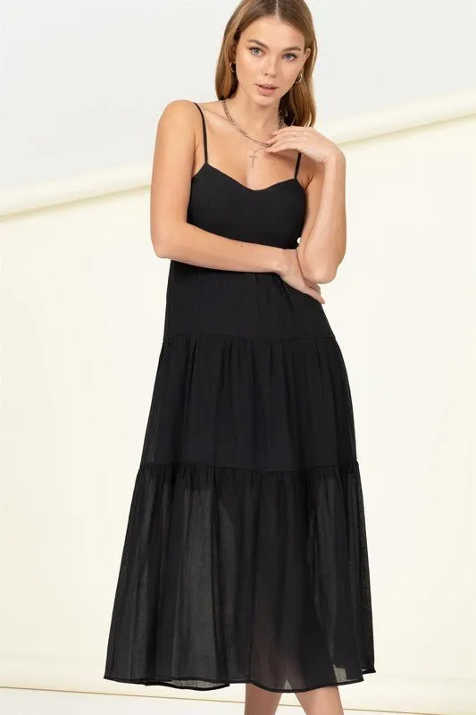 Smocked Sweetheart Tie Back Midi Dress