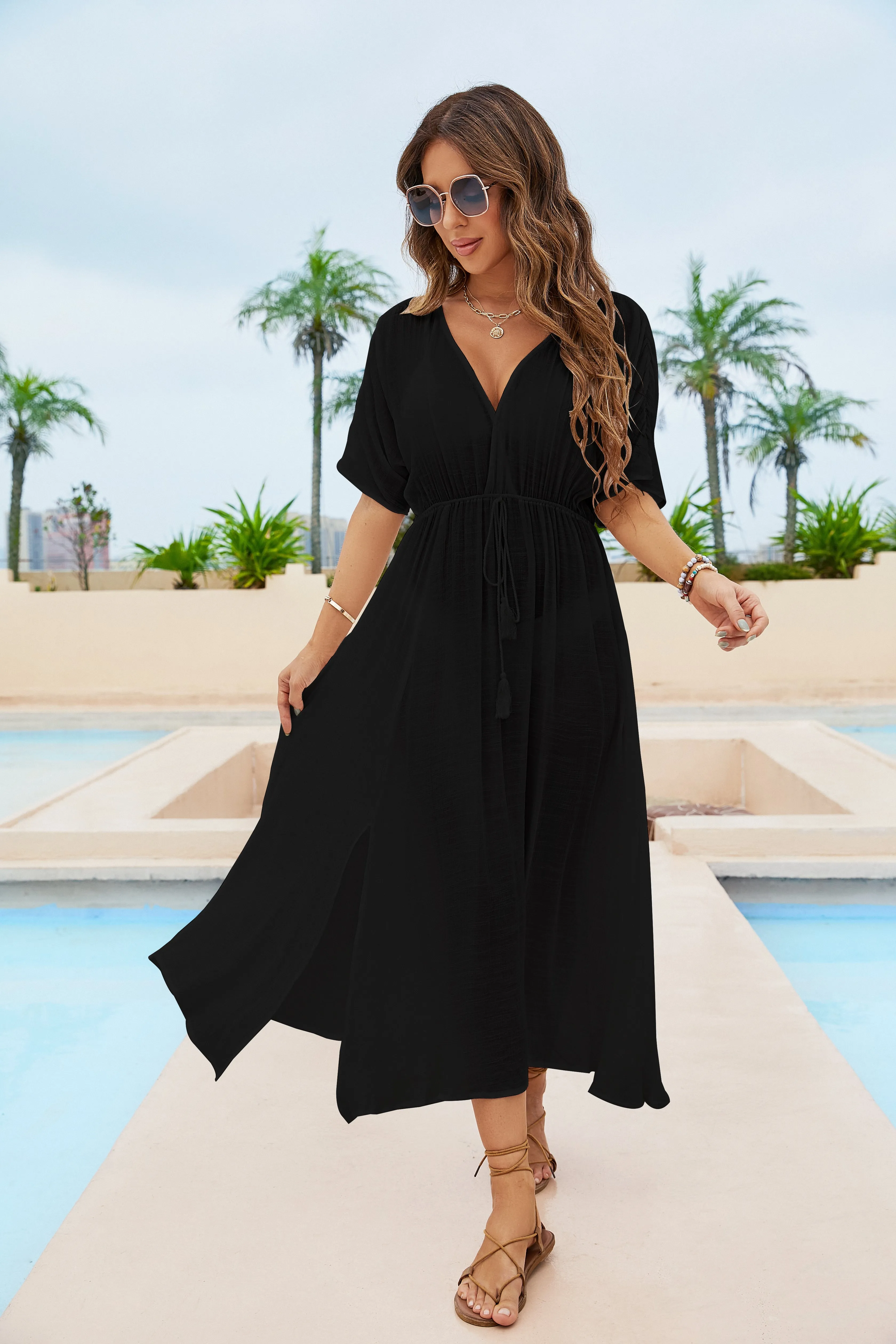 Women's Flowy Chiffon Beach Cover Up Maxi Dress