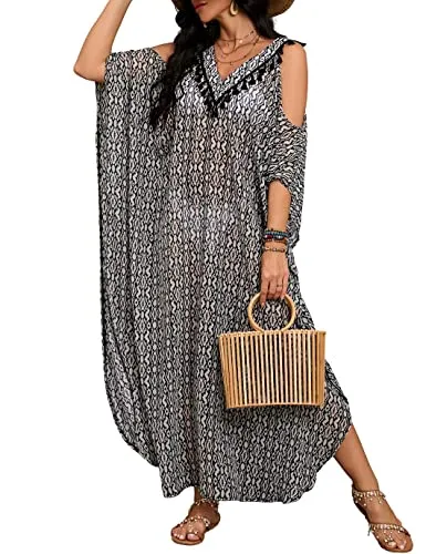Women's V-Neck Plus Size Beach Kaftan with Side Split
